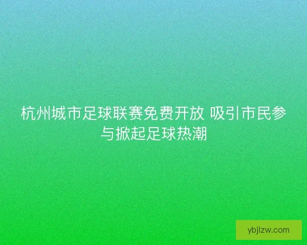 杭州城市足球联赛免费开放 吸引市民参与掀起足球热潮